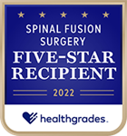 Healthgrades award badge for spinal fusion surgery, five-star recipient, 2022